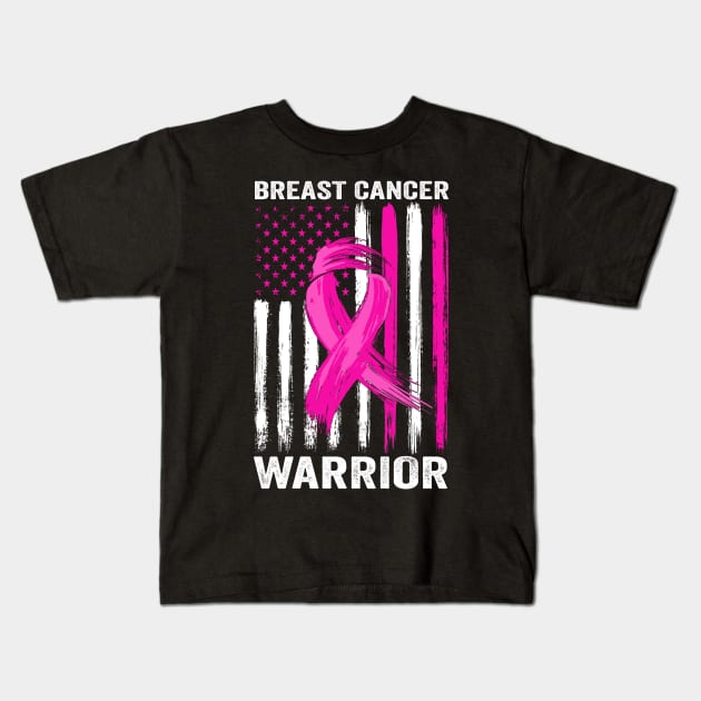 Breast Cancer Warrior No One Fight Alone US Flag Pink Ribbon Kids T-Shirt by Gendon Design